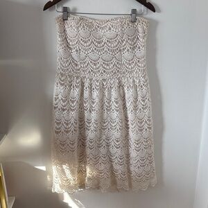Vanity Cream Lace Strapless Midi Skirt